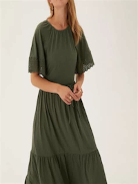 Buy Marks Spencer Green Tie Up Waist Tiered Midi Dress Dresses For
