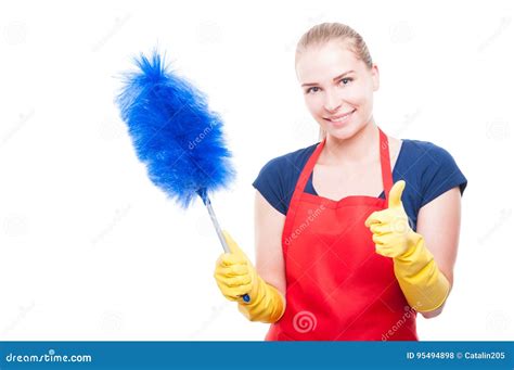 Female Maid With Colorful Dust Cleaner Stock Photo Image Of Housewife