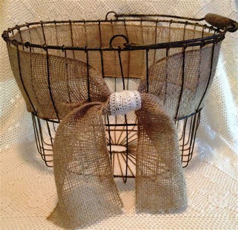 Large Wire Basket With Burlap Bow Large Wire Basket