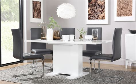Buy grey table & chair sets and get the best deals at the lowest prices on ebay! Osaka White High Gloss Extending Dining Table with 4 Perth Grey Leather Chairs | Furniture Choice