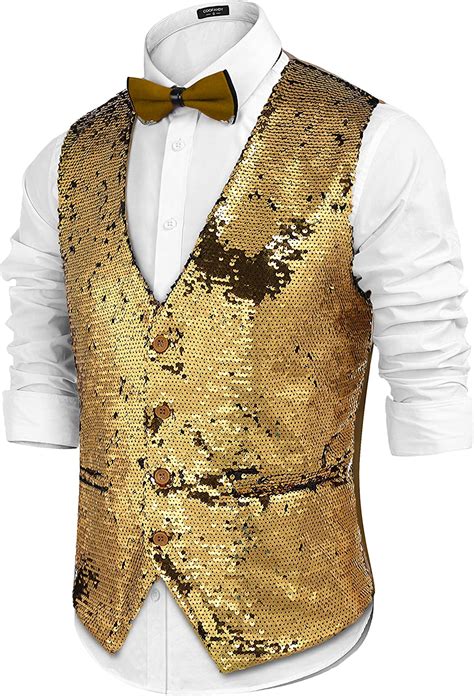 Coofandy Men S Slim Fit Sequins Vest V Neck Shiny Party Dress Suit