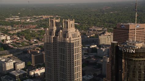 48k Stock Footage Aerial Video Flying By Westin Peachtree Plaza Hotel