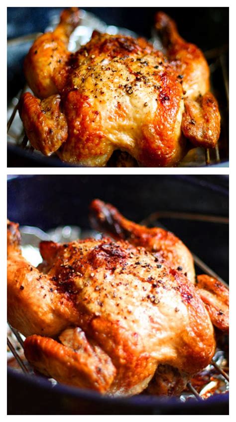 Two Pictures Of Chicken Being Cooked In An Oven