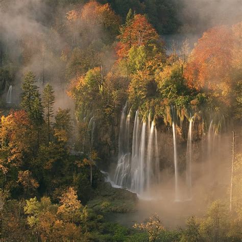 Autumn Fall Forest Waterfalls Plitvice Lakes National Park Plitvice