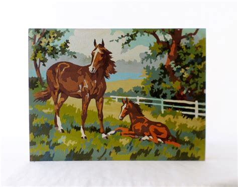Vintage Equestrian Paint By Numbers Horse Foal Art Wall Etsy