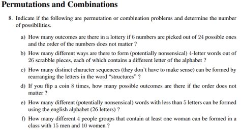 Solved Permutations And Combinations 8 Indicate If The