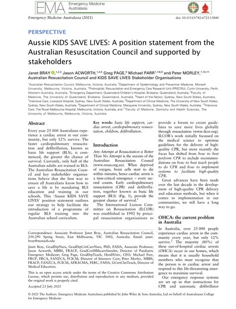 Pdf Aussie Kids Save Lives A Position Statement From The Australian