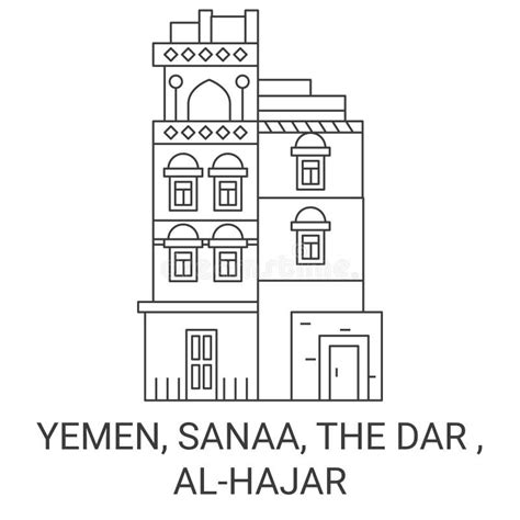 Yemen Sanaa The Dar Alhajar Travel Landmark Vector Illustration