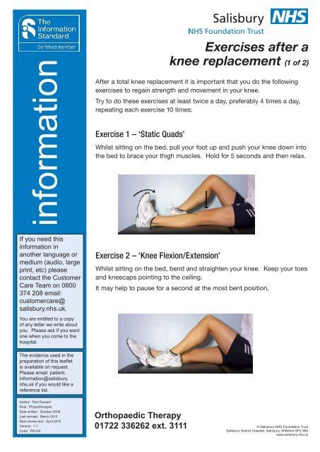 Knee Replacement Exercises ICID Salisbury NHS Foundation