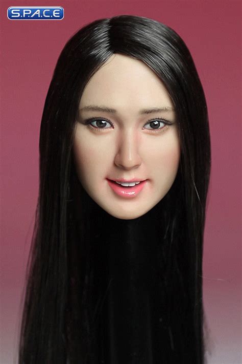 16 Scale Female Asian Head Sculpt Black Long Hair Space Space Figurende