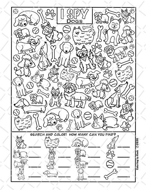 I Spy Dogs Coloring Page Printout Download Colouring Search Etsy Dog