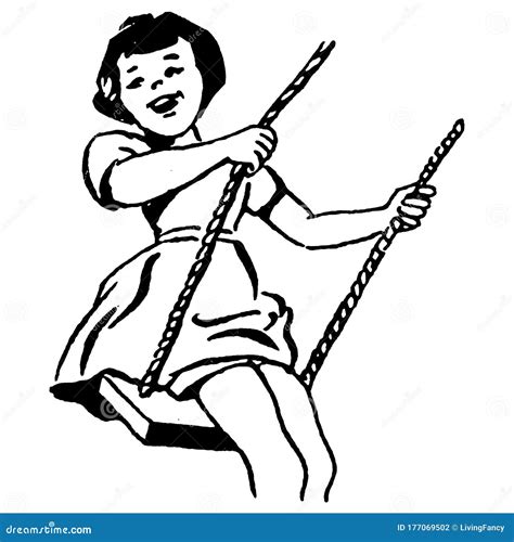 Vintage Clipart 53 Girl On A Swing Stock Illustration Illustration Of Black Swing 177069502