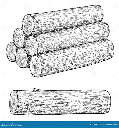 Logs Illustration Drawing Engraving Ink Line Art Vector Stock
