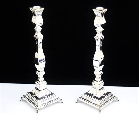 Stunning Solid 925 Sterling Silver Pair Shabbat Candlesticks 12 Tall