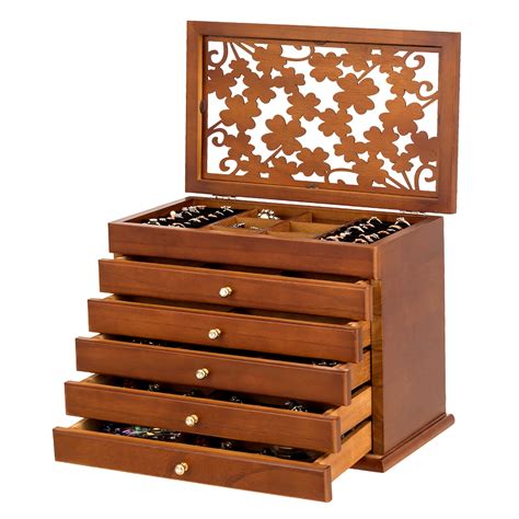 Costway Large Wooden Jewelry Box Cabinet Armoirecase W 5 Drawers