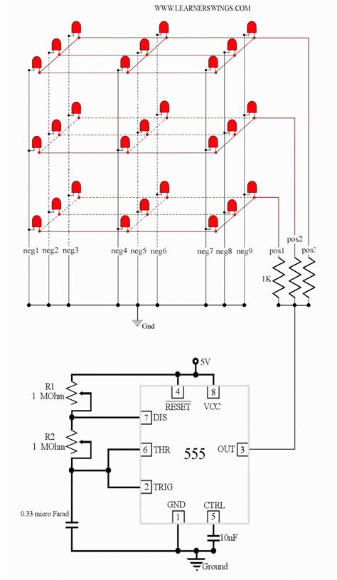3x3x3 Led Cube Arduino Circuit Diagram
