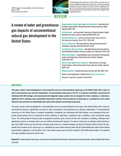 A Review Of Water And Greenhouse Gas Impacts Of Unconventional Natural