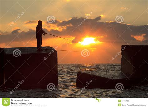 Fisherman At Sunset Stock Photo Image Of Outdoor Golden 36125138