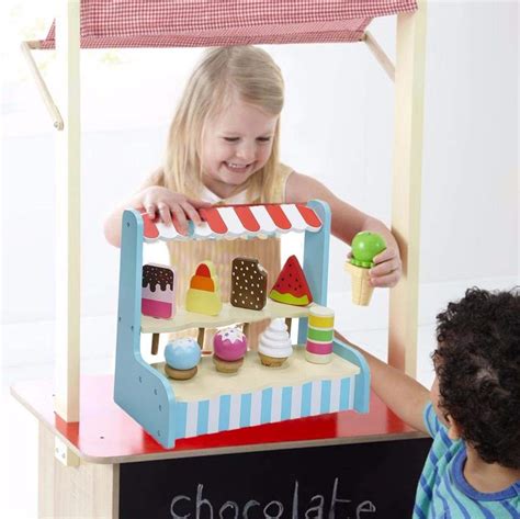 Buy Childs Wooden Ice Cream Shop Lolli Stand Pretend Play Food Set Toy