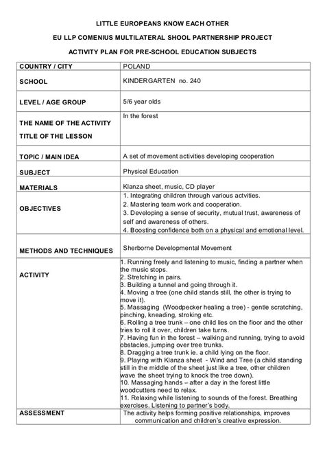 Activity Plan Physical Activity English