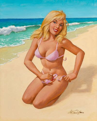 Arthur Sarnoff Blonde Pin Up Girl Pink Bikini Beach Signed 17 X22 Art Print Ebay