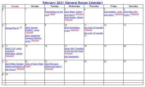 With united states federal holidays. Printable Catholic Calendar 2021 - February 2021