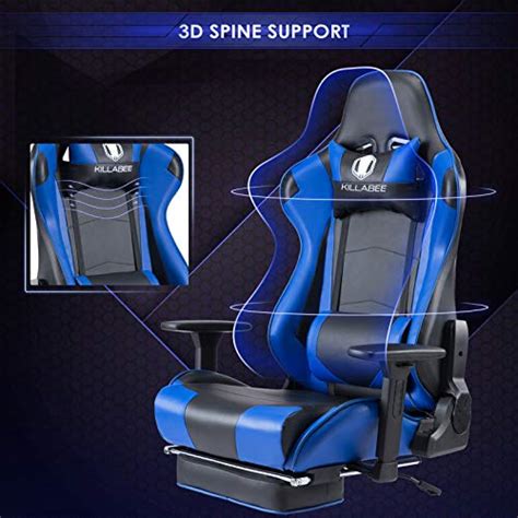 Massage Gaming Chair With Footrest Blue Ergonomic Floor Reclining Computer Gaming Chair Desk