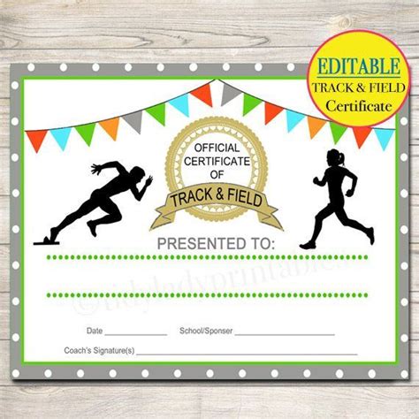 Editable Track And Field Award Certificates Instant In Athletic Award