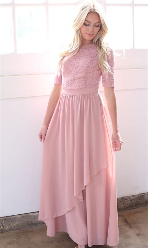 Lauren Modest Semi Formal Maxi Dress In Mauvedusty Pink