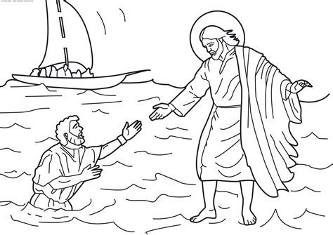 So peter got out of the boat and walked on the water and came to jesus. Peter walks on water coloring page - timeless-miracle.com