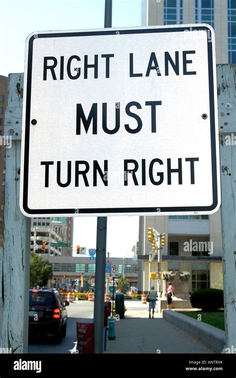 Right Lane Must Turn Right Traffic Sign Stock Photo Alamy