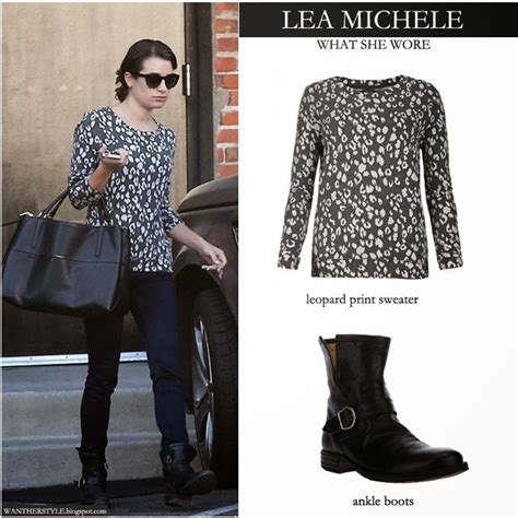 What She Wore Lea Michele In Grey Leopard Print Sweater