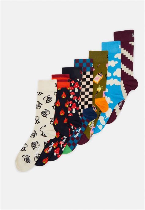 Happy Socks A Wild Week Unisex 7 Pack Socks Dark Redmulti Coloured