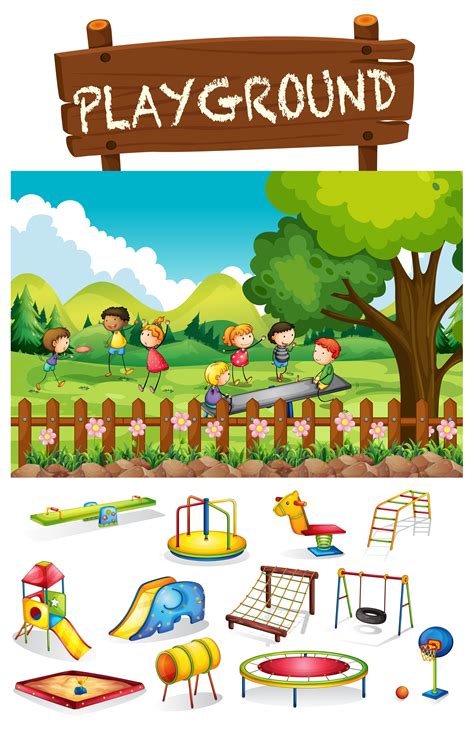 Playground Scene With Children And Toys 682913 Vector Art At Vecteezy