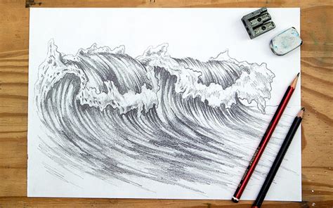 How To Draw Waves A Realistic Ocean Wave Sketch In Pencil