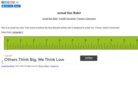 Actual Size Ruler Inches Vertical