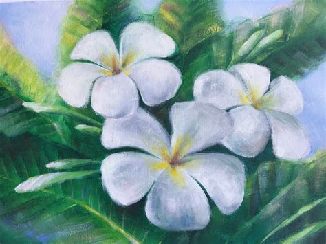 Tropical Flower Original Acrylic Painting White Frangipani Etsy
