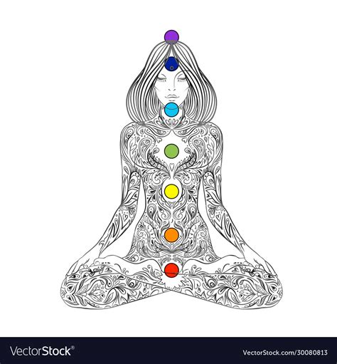 Yoga Woman Ornate Silhouette Sitting In Lotus Vector Image