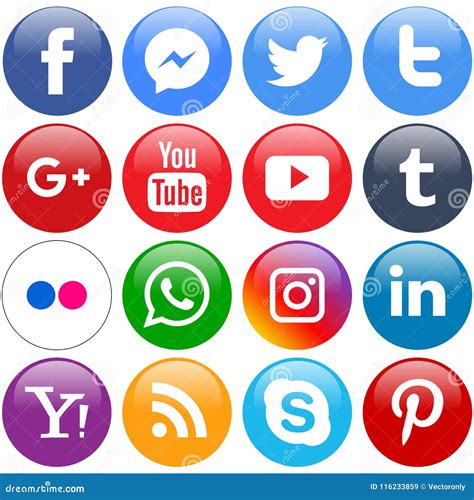 Popular Social Media Icons Set Round Editorial Stock Image