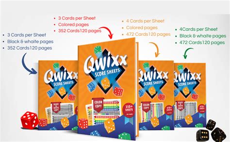 Qwixx Score Sheets 350 Colored Qwixx Score Pads 120 Pages 3 Large