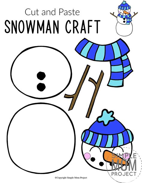 Free To Print Cut And Paste Snowman Craft Template Simple Mom Project