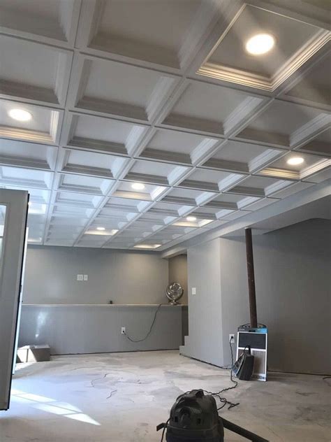 Basement ceilings are often overlooked by homeowners. Faux Coffered Drop Ceiling | Dropped ceiling, Drop ceiling ...