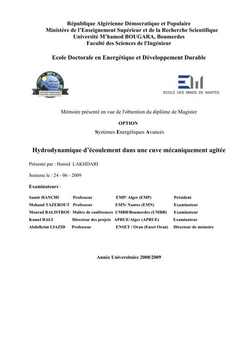 Pdf Ecole Doctorale En Energ Tique Et D Veloppement Dlibrary Univ