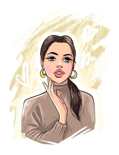 Premium Vector Hand Drawn Beautiful Young Woman Fashion Woman Look