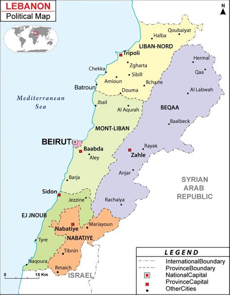 Líbano mapa político - Mapa do Líbano político (Ásia Ocidental e a Ásia)