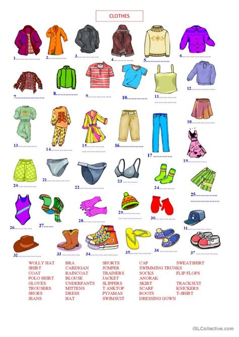 Clothes Pictionary Picture Dictiona English Esl Worksheets Pdf And Doc