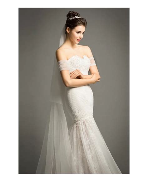 Sexy Mermaid Off The Shoulder Sweep Train Tulle Wedding Dress With Appliques Lace Tz045 300