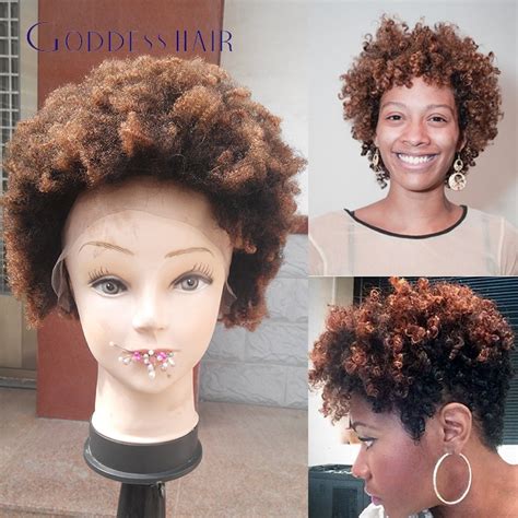 Ombre Short Afro Kinky Curly Full Lace Wigs Inch B Dark Root Human Hair Wig Mlalaysian