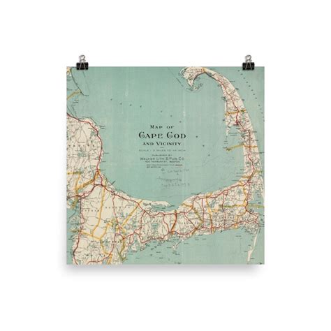 Vintage Cape Cod Map 1917 Coastal Massachusetts Atlas Poster Etsy