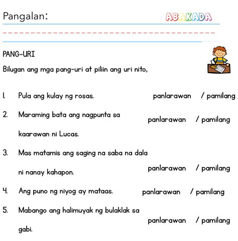 Pang Uri Worksheets Grade Filipino Worksheets Abakada Ph